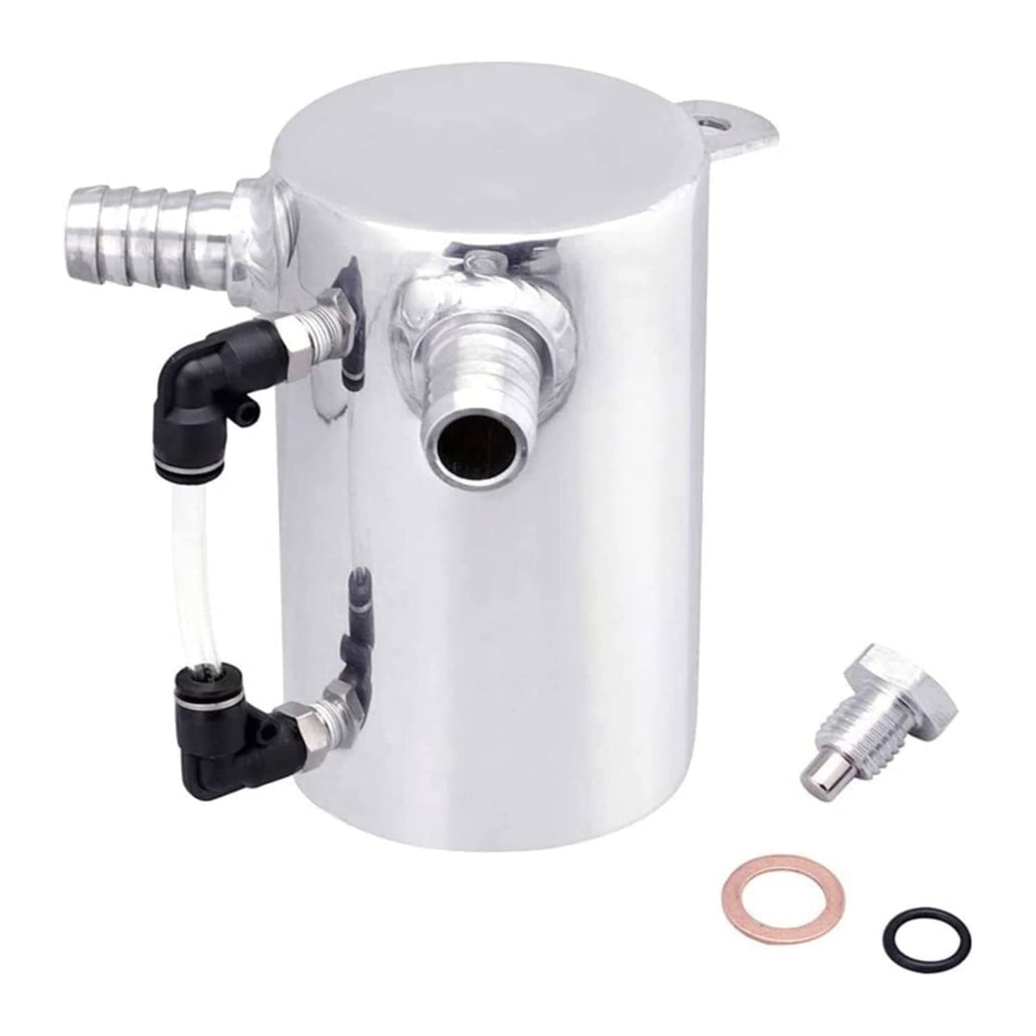 SPELAB Oil Catch Can Breather Tank Reservoir 0.5L Polished Aluminum with 19mm 3/4” Barb Inlet Outlet Silver
