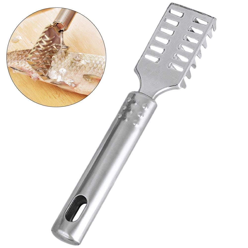 Jowneel Stainless Steel Grip Handle Fish Scale Scraper, Fast Cleaning Fish Skin Steel Brush Shaver Remover Cleaner Descaler Fishing Tools