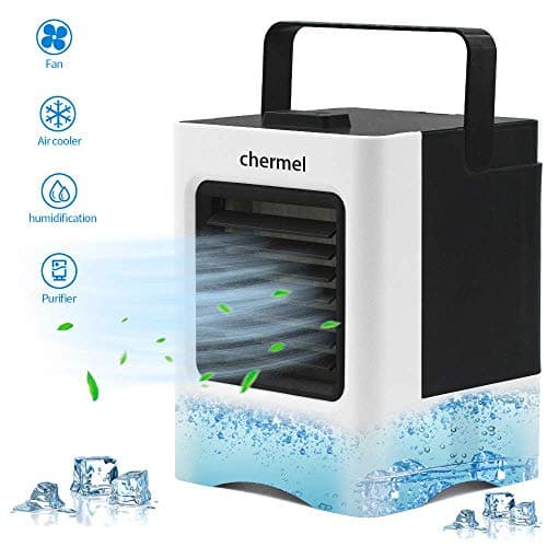 Portable Air Conditioner Fan, Personal Space Air Cooler, Humidifier, Purifier 3 in 1 Evaporative Cooler, USB Rechargeable Mini Cooling Desktop Fan with 3 Speeds, Table Fan for Home Office Bedroom