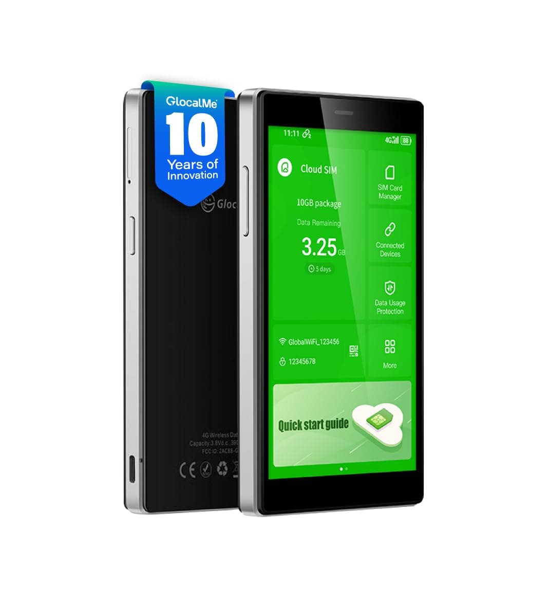 GlocalMe G4 Pro 4G LTE Mobile Hotspot Device with 5" Touch Screen, Portable WiFi Hotspot for Travel, No SIM Card Needed, 10 Connected Devices, Global 1GB Data, Pocket WiFi Travel Router(G4 Pro Black)