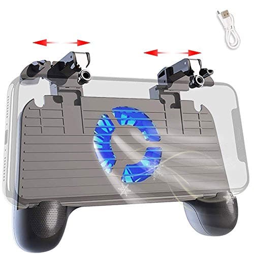 Mobile Controller with Power Bank Cooling Fan for PUβG, YONWIN L1R1 Game Trigger Joystick Gamepad Grip Remote for 4-6.5" Android IOS Phone - Latest Version Blue Light 4000mAh