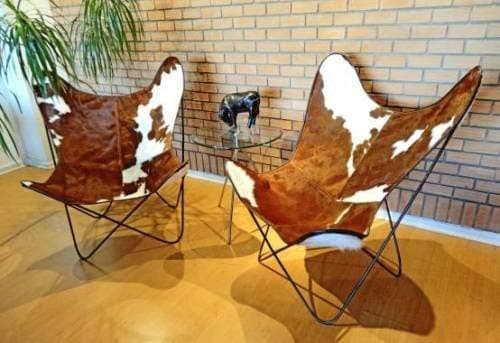 New BKF Original Natural Cow Leather Butterfly Chair Cover (White-Brown)