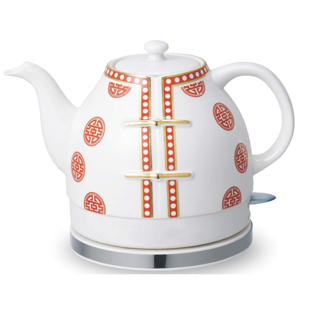 EOVL Electric Ceramic Cordless Kettle Teapot-Retro 1L Jug, 1200W Water Fast for Tea, Coffee, Soup, Oatmeal-Removable Base, Boil Dry Protection-Blue and Red,A