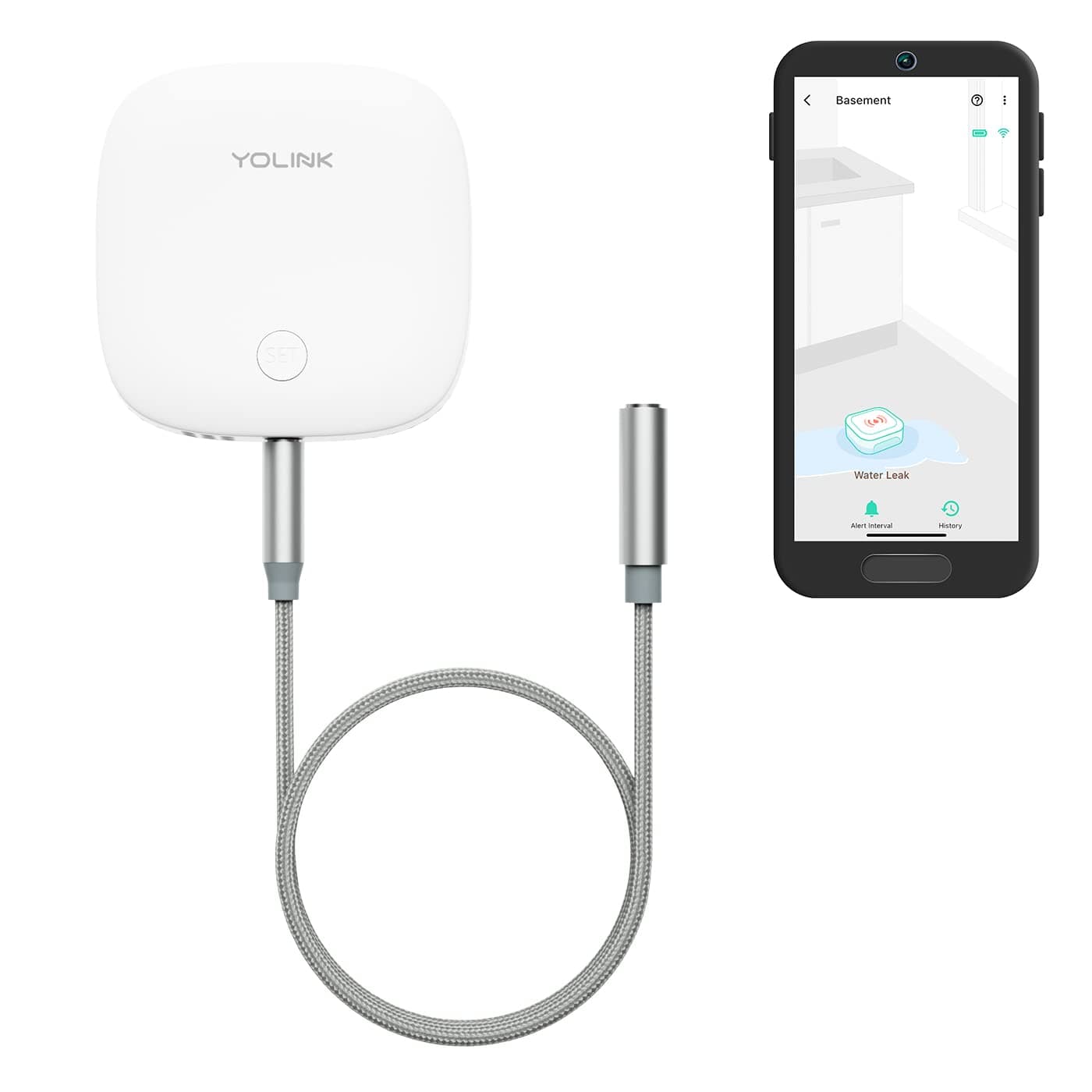 YoLink Water Leak Sensor 2 - 1/4 Mile World's Longest Range Smart Home Detector With Built-in Siren Up to 105dB, Compatible with Alexa and IFTTT - YoLink Hub Required, YS7904-UC