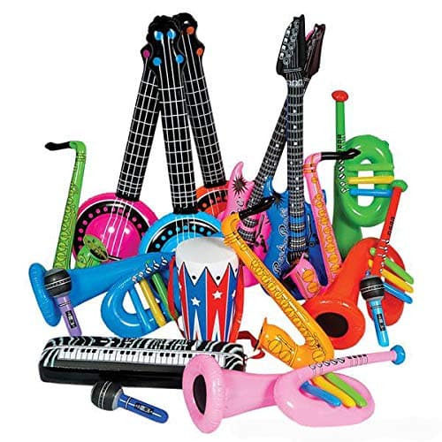 SwissToy ROCK BAND INSTRUMENT INFLATE ASSORTMENT - 24 Pack - Inflatable Musical Instruments for Kids - Great Party Favor, Party Bag Stuffer, Giveaways, Novelty Toys
