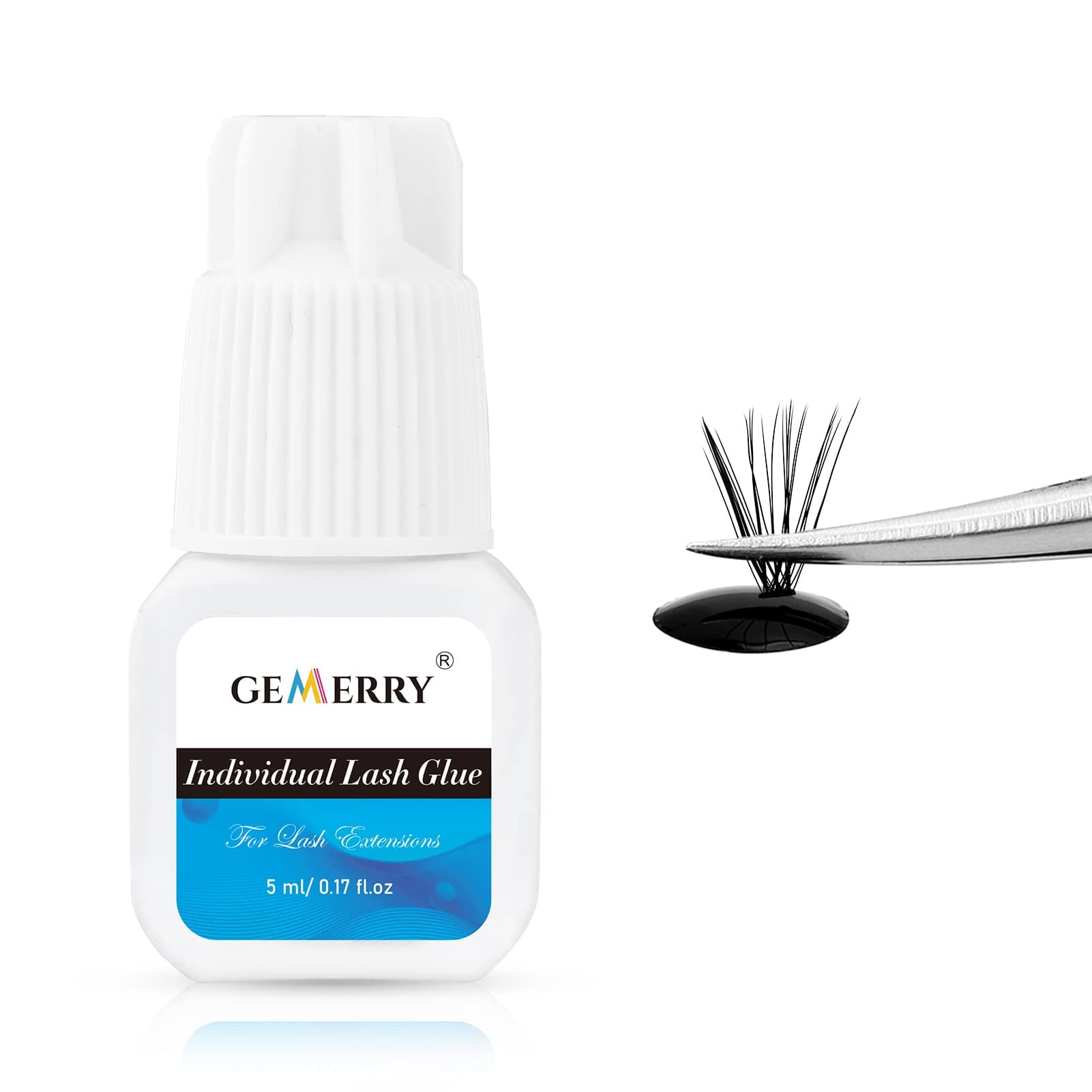 GEMERRY Individual Lash Glue 5ML Cluster Lash Glue Long Lasting Eyelash Glue for Self Application Lash Cluster Glue for Individual Clusters Extensions Adhesive Black Eyelash Glue