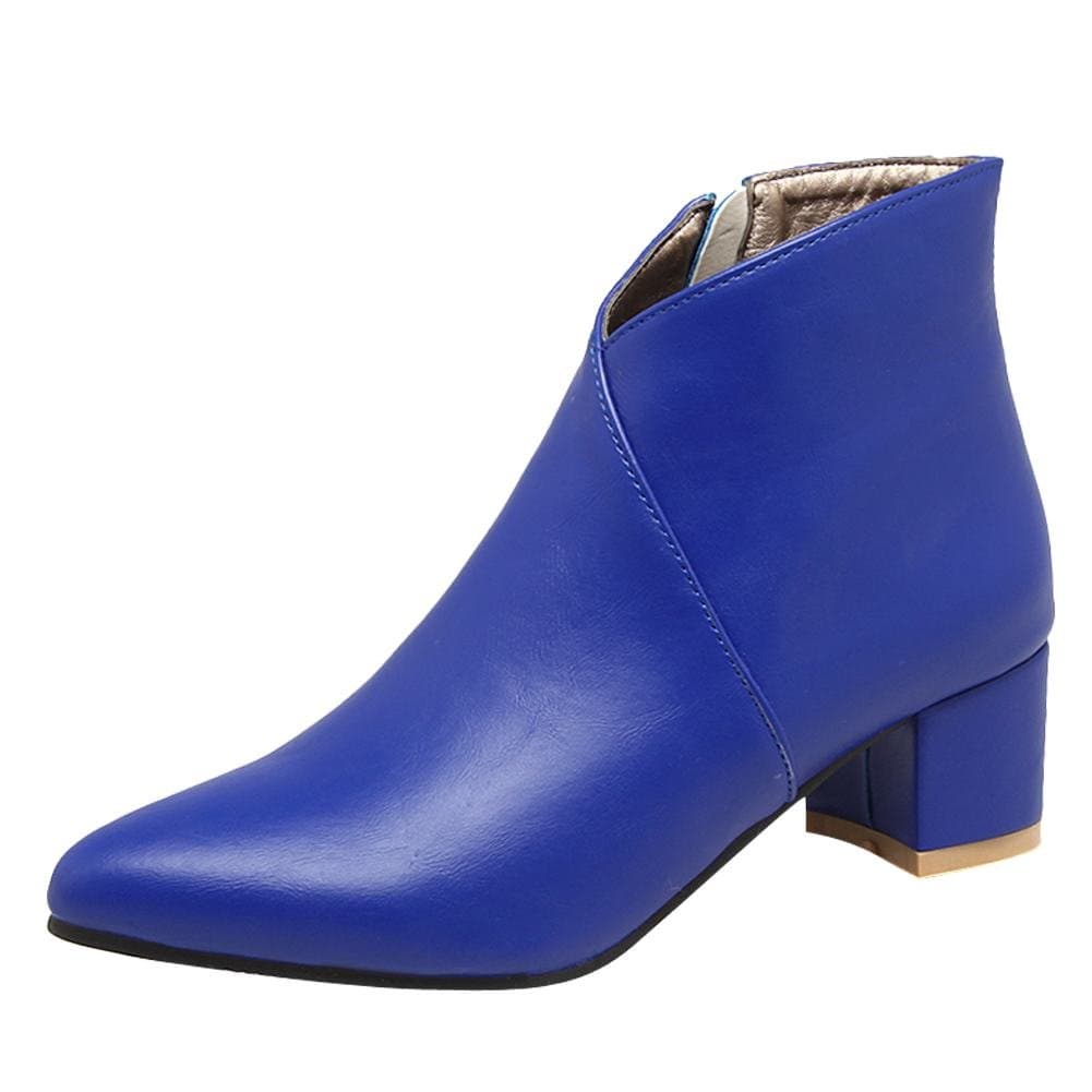 Mee Shoes Women's Charm Zip Block Heel Pointed Toe Ankle Boots
