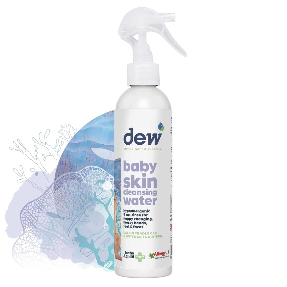 Dew Baby Cleansing Water: 100% Natural Antibacterial Baby Sanitiser Spray | Hypoallergenic Sterilising of Hand, Bum, Face, Dummy & Safe if Ingested Cleans Skin Before Applying Nappy Rash Cream