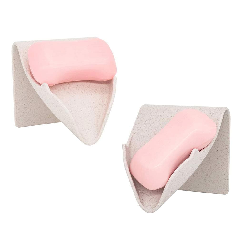 Soap Holder for Shower Japanese Minimalist Designed Self-Adhesive Shower Soap Dish Waterfall Drain Soap Saver for Bathroom and Kitchen Sink, Eco-Friendly Material - 2 Pack