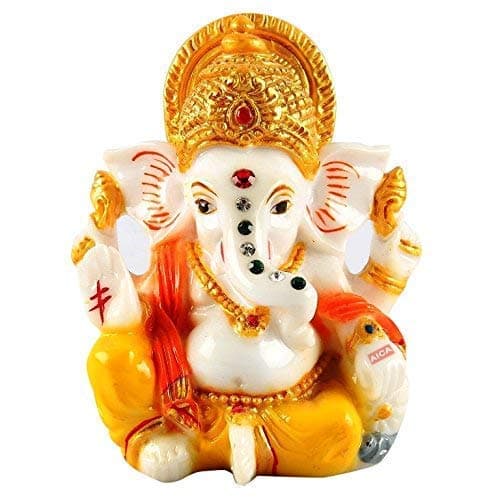 Aica Ganpati Idol for Car Dashboard – 9.6cms,Yellow Color | Ganesh Murti for Home Décor & Living Room