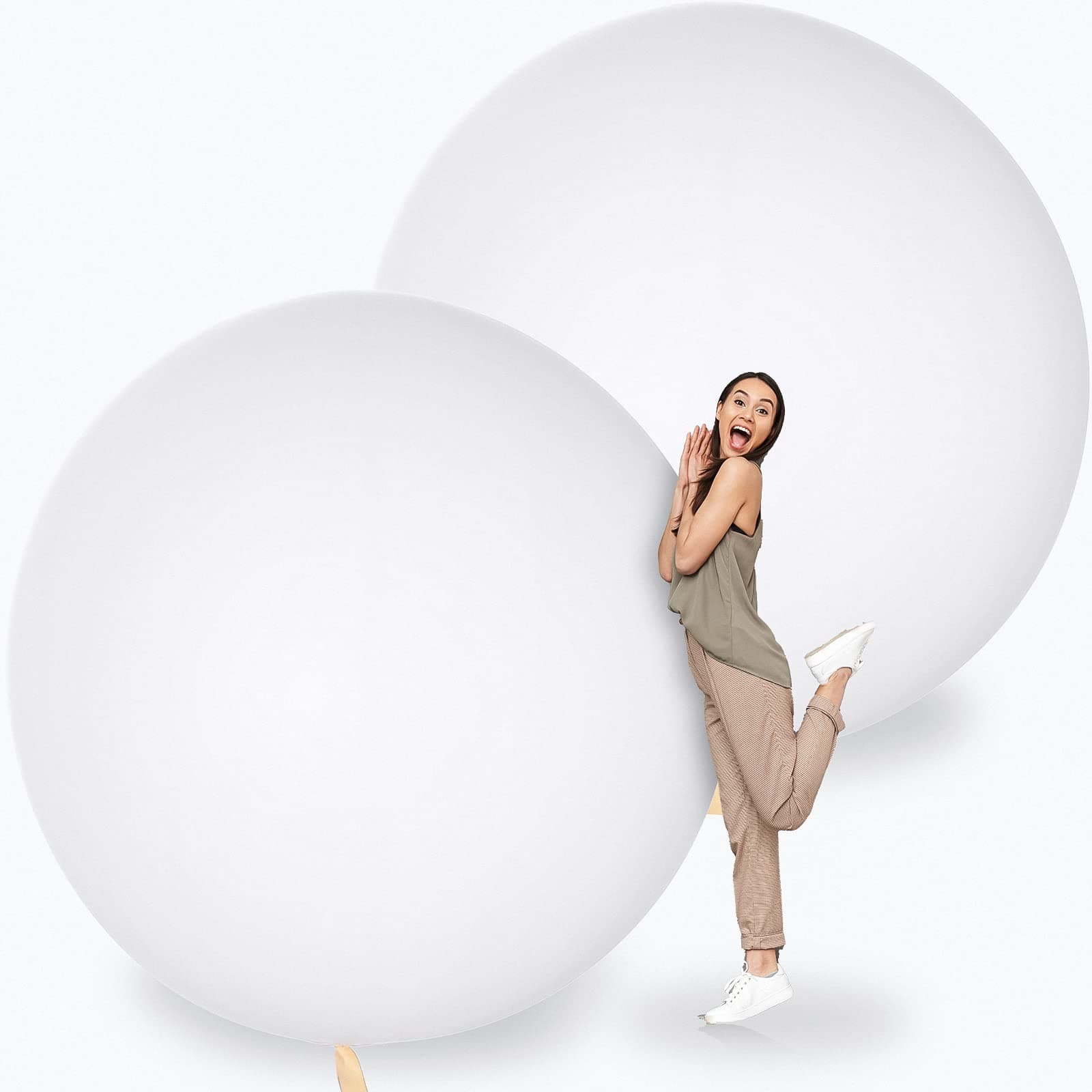 Leitee 2 Pcs 72 Inch Giant Balloons Round Latex Large Human Egg Jumbo Balloons Inflatable Air Decorations for Birthday Party Wedding Engagement(White)