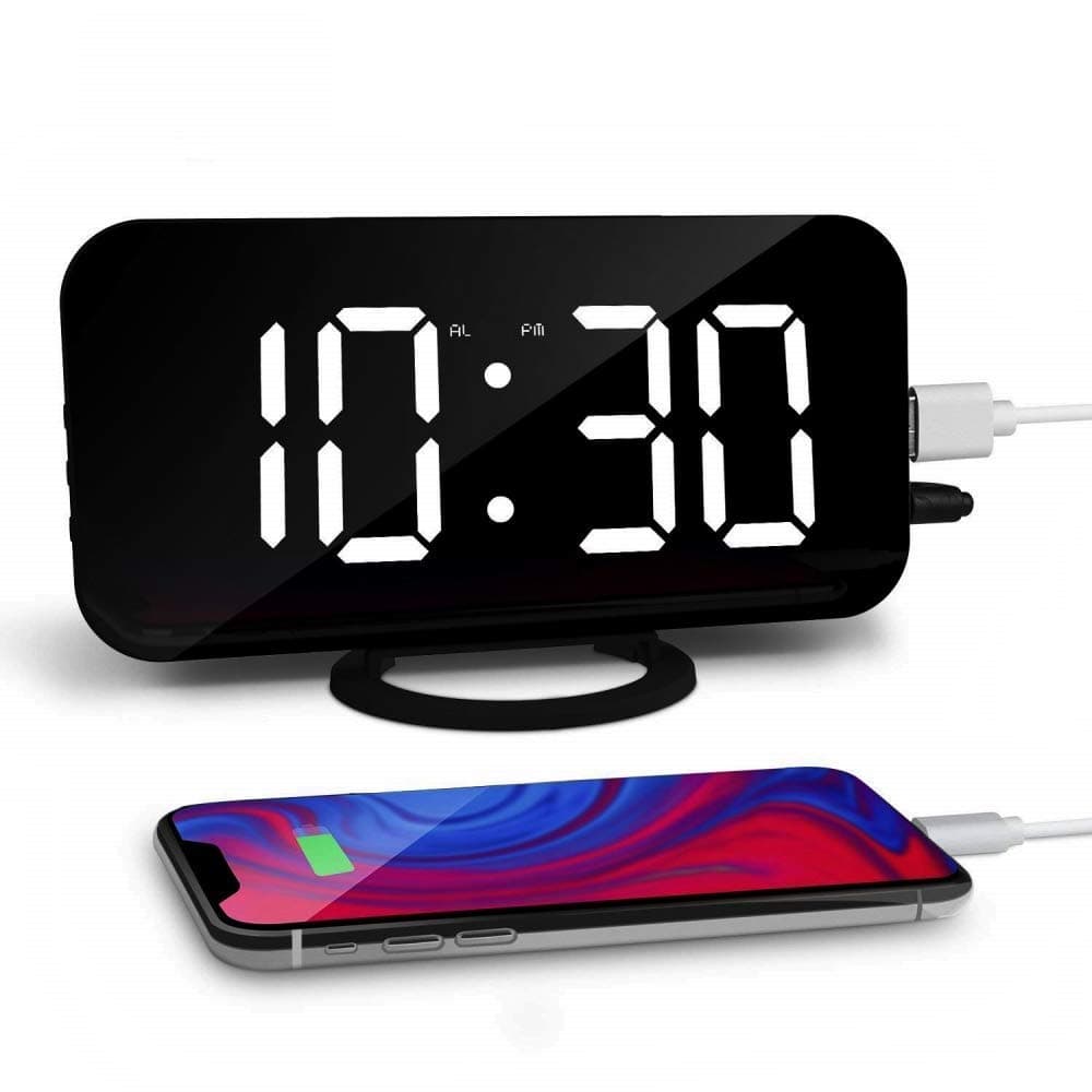 Amouhom LED Digital Alarm Clock with Snooze, Automatic Dimming Brightness, Dual USB Charging Port for Smart Phones and Tablets, Mains Powered Compact Clock for Bedrooms Bedside(Black)