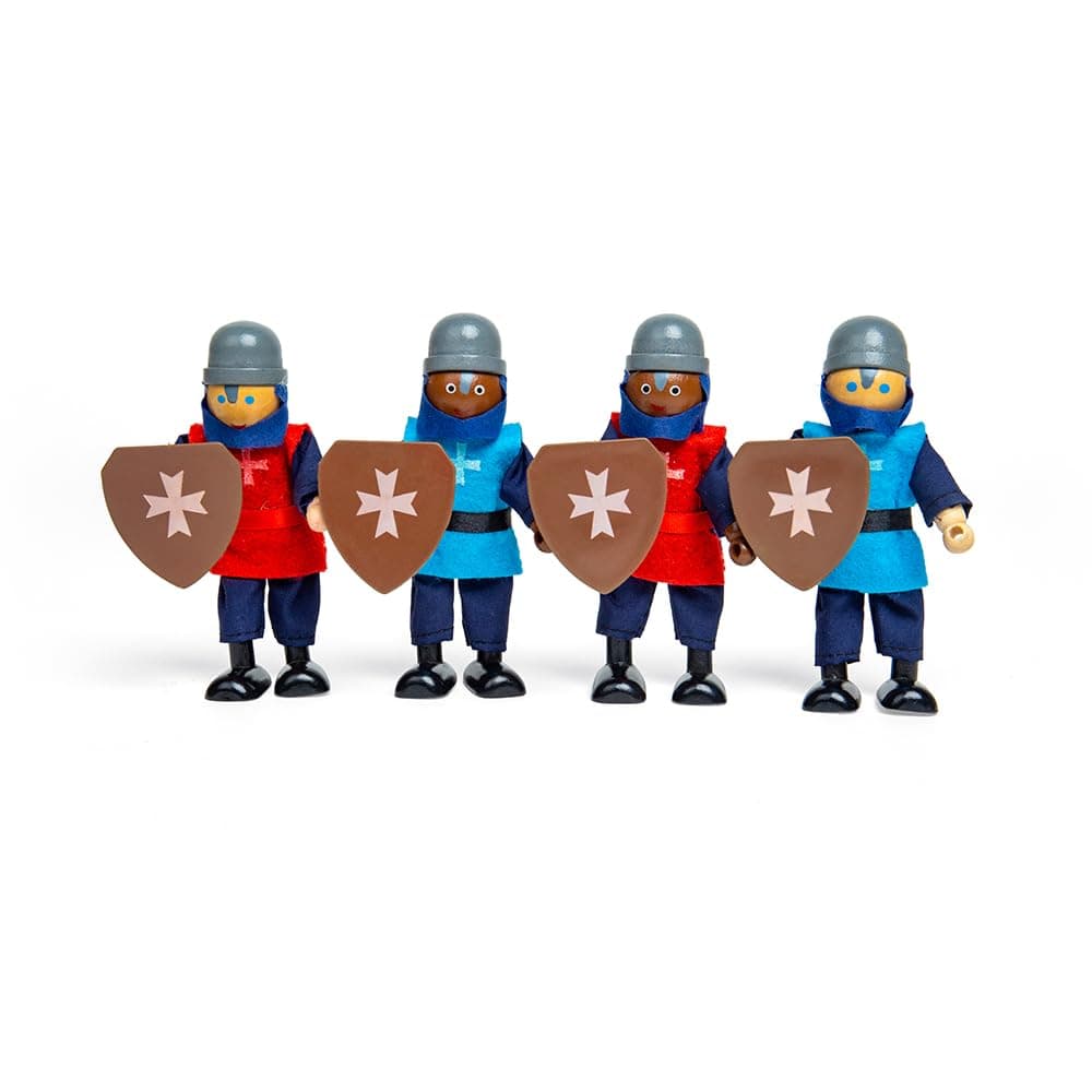 Wooden Knights | Medieval Figure Set for Kids | Action Playset for Castle Role Play | Figurines with Shield Accessories | Wood Gifts for 3+ Year Old Children | Dolls for History Learning