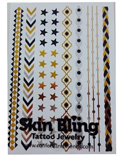 Gold, Silver & Black Temporary Bling Metallic Tattoos, Like Flash Tats - 1 Sheet-Style # 21