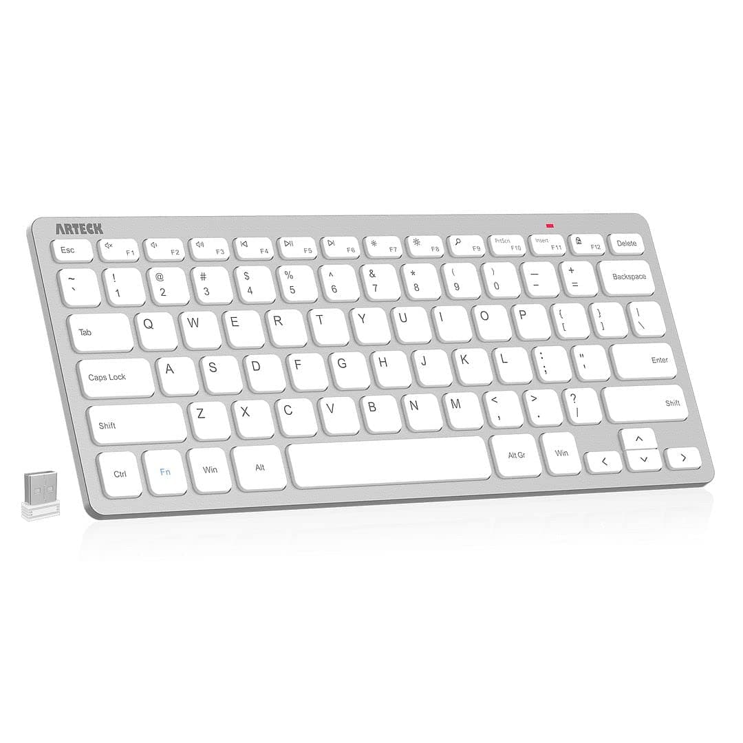 2.4G Wireless Keyboard Ultra Slim and Compact Keyboard with Media Hotkeys for Computer Desktop PC Laptop Surface Smart TV and Windows 11/10/8/7, Silver