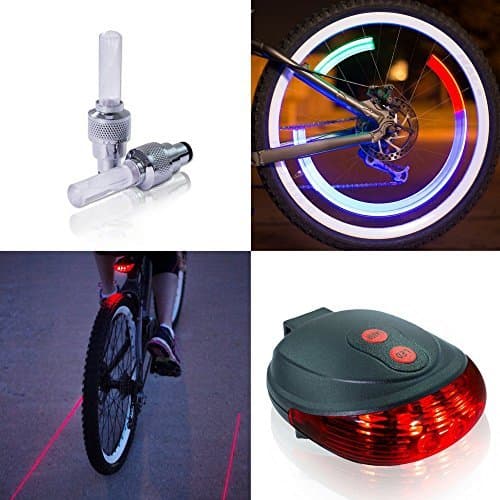 Shamanzi Sports Rear Safety Bicycle Lights - LED Tail Light & Motion-Activated Wheel Valve Lights Set