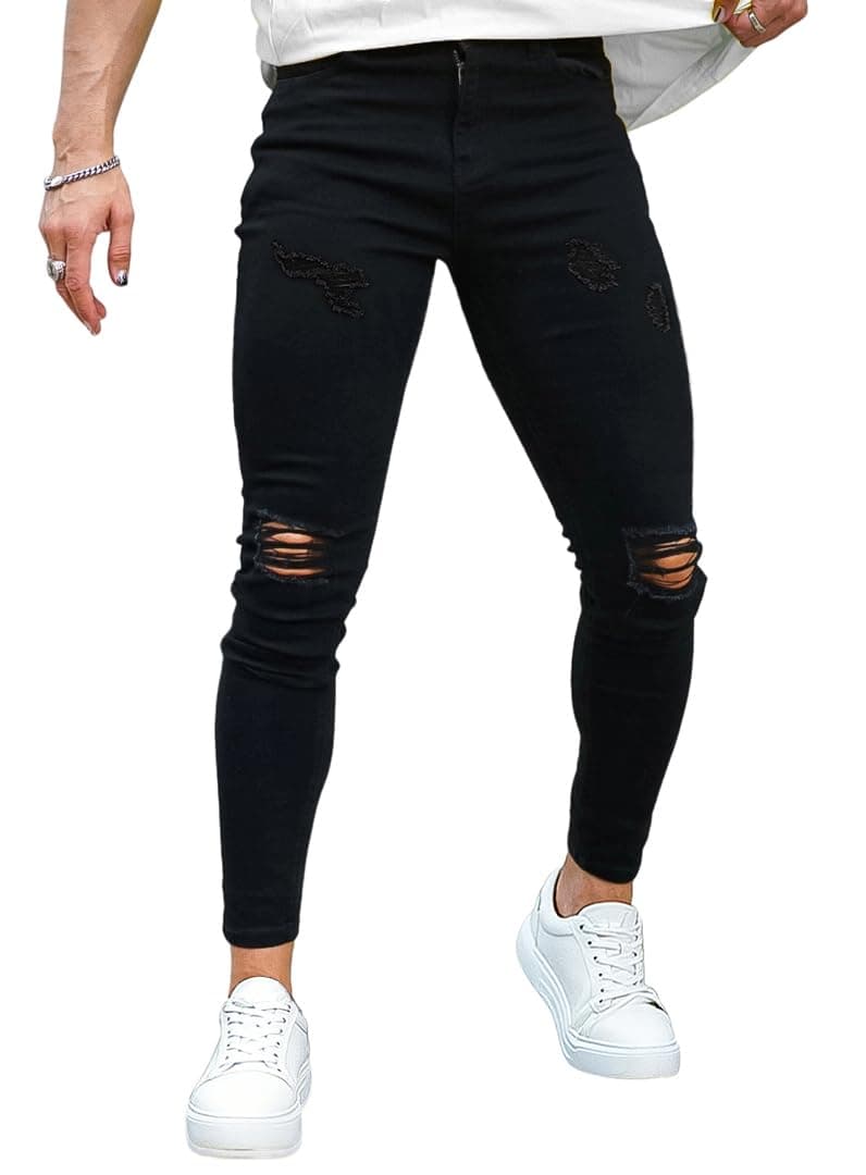Mens Skinny Jeans Stretch Ripped Jeans Pants Men