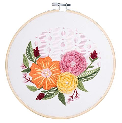 Embroidery Kits with Colorful Flower and Plant Designs; Embroidery Starter Sets with Patterns – Perfect Embroidery Beginner Kit with Hoop, Threads, Tools and Stamped Cloth