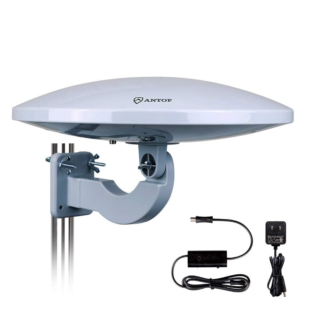 Outdoor HDTV Antenna - ANTOP UFO 360° Omni-Directional Reception Amplified TV Antenna for Outdoor, Attic,RV Used, 65 Miles Range with Smartpass Amplified & Built-in 4G LTE Filter(PL-414BG)
