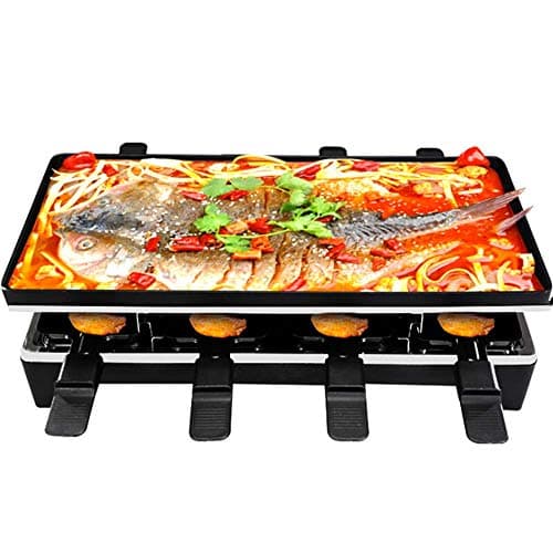 Raclette Grills 10 Person | 8 Mini Pans for Cooking Cheese And Side Dishes Smoke free | Adjustable Thermostatic Heat Control | Large Square Non-Stick Cooking Surface | 1700W