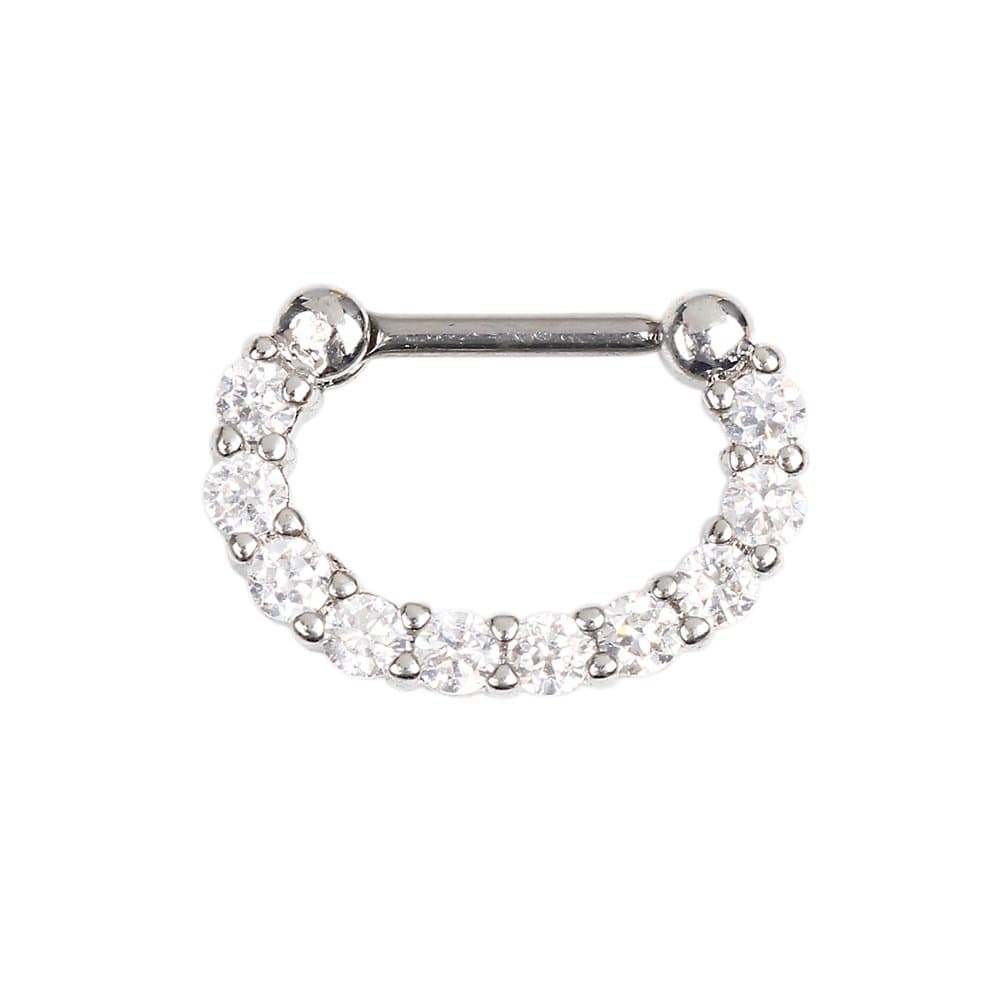 16G U Taper Circular Barbell Nose Ear Daith Septum Clicker Ring with Clear CZ Gems 316L Surgical Steel 1pc