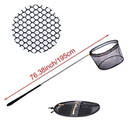 Fly Fishing Landing Net Soft Rubber Mesh Catch and Release Net for Trout Kayak Boating (Long Fishging Net)
