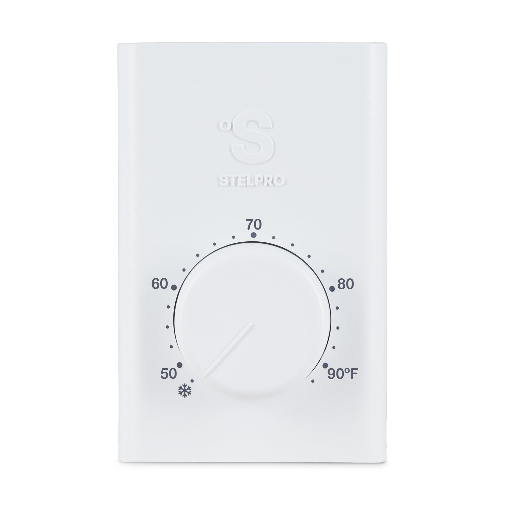 Single Pole Line Voltage Thermostat, Mechanical 240 Volts, Compatible with Most Heating Products (Electric Baseboards, Wall Fan Heaters or Commercial Fan-Forced Heaters), (SWT1F) White