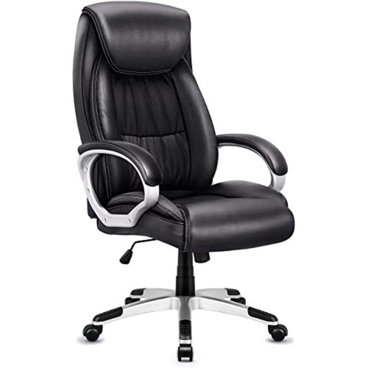 PU Leather Office Chair with Arm, High-Back Computer Chair Wide Seat Ergonomic Lumber Support Modern Design Synchro Tilt Mechanism, 360 Degree Swivel, Black