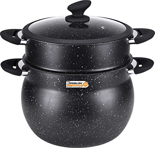 Klaus Couscous Steamer + Lid, 9 L, Black, Just Like Cooking on Stone, 24 cm Diameter, Suitable for All Heat Sources Including Induction