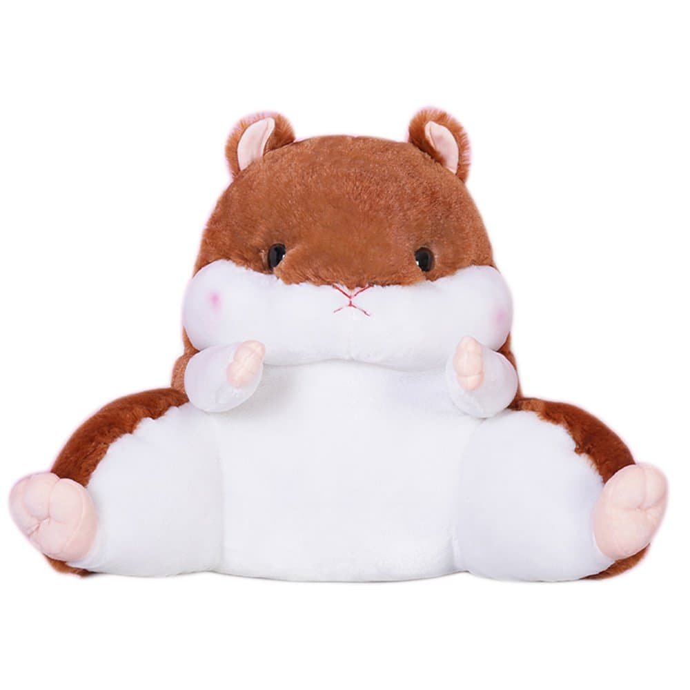 Lovely Cartoon Hamster Shaped Plush Lumbar Pillows Waist Rest Cushion Bedrest Reading Pillows Chair Back Cushion for Bedroom Office Car