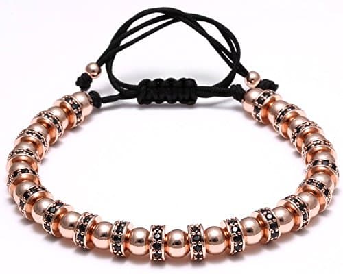 New Anil Arjandas Bracelet Cz Stoppers Beads Briading Macrame Bracelet Men (Rose gold)