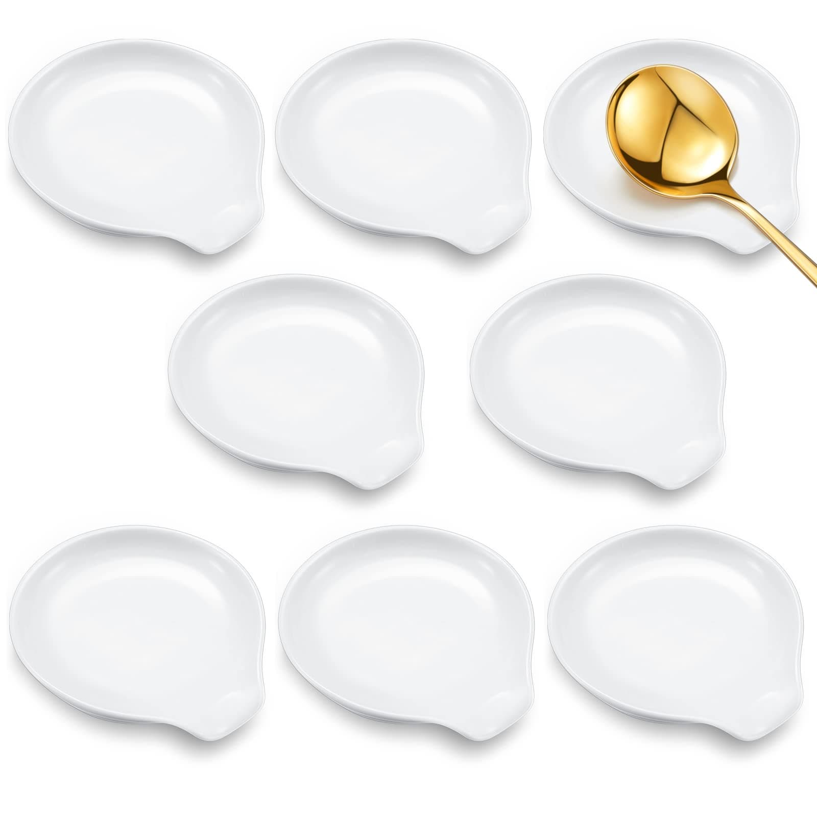 Irenare 8 Pcs Ceramic Spoon Rest 3.74 x 3.54 Inch for Stovetop Cooking and Kitchen Counter - Dishwasher Safe Spoon Holder for Home Kitchen Accessories, White
