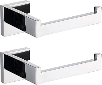 TASTOS Polished Chrome Toilet Paper Holder SUS304 Stainless Steel, Modern Square Half Open Bathroom 5 inch TP Holder Wall Mount Rustfree Tissue Roll Dispenser for Washroom Kitchen 2 Pack