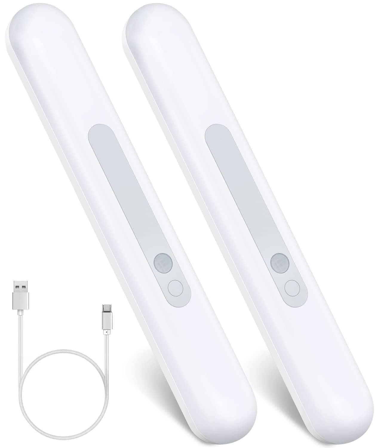[2 PACK]TDZDDYS LED Motion Sensor Light, USB Rechargeable Light, Wireless Cabinet Lights, 2200mAh Battery with Stepless Dimming, Magnetic Install for Closet Cupboard Kitchen Bedroom Hallway(White)