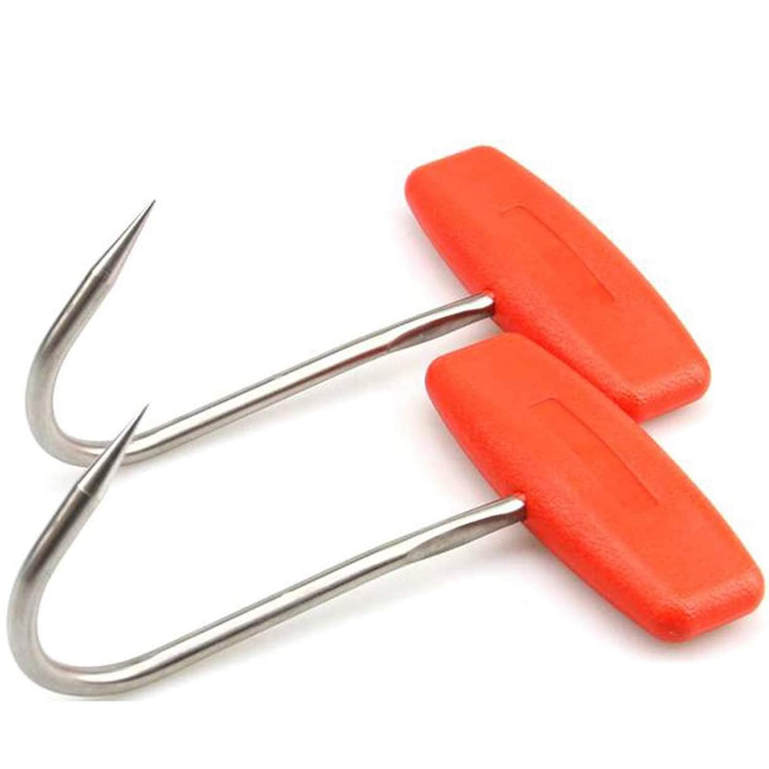 2PCS Meat Hooks for Butchering,T Shaped Boning Hooks with Handle 6 inch Stainless Steel Butcher Shop Tool Kit (Orange x2)