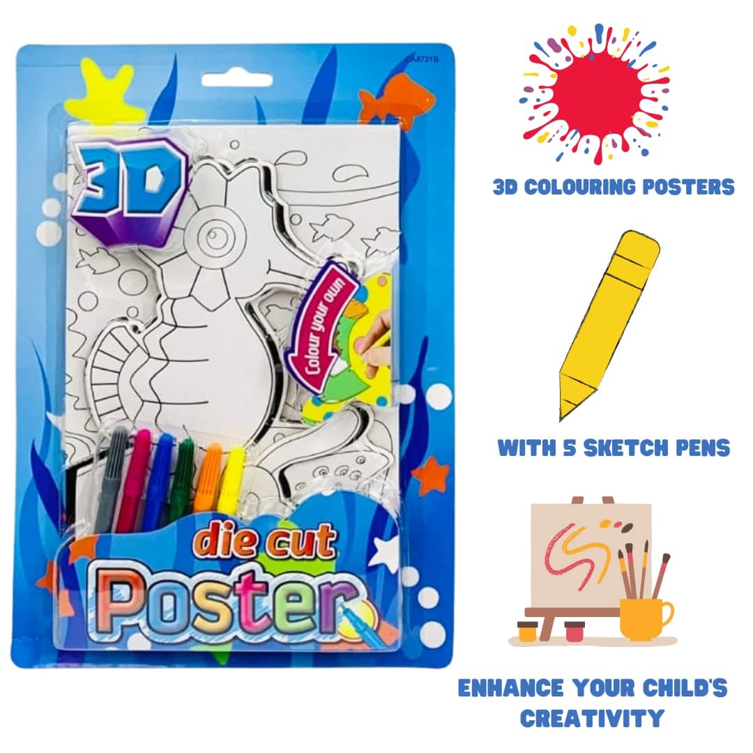 Pick N Click School Bag for Kids with 3D Colouring Posters & 1 First Activity Book. 3 IN 1 SET for Boys & Girls. Bag and Art set for Kids. BACK TO SCHOOL (red)