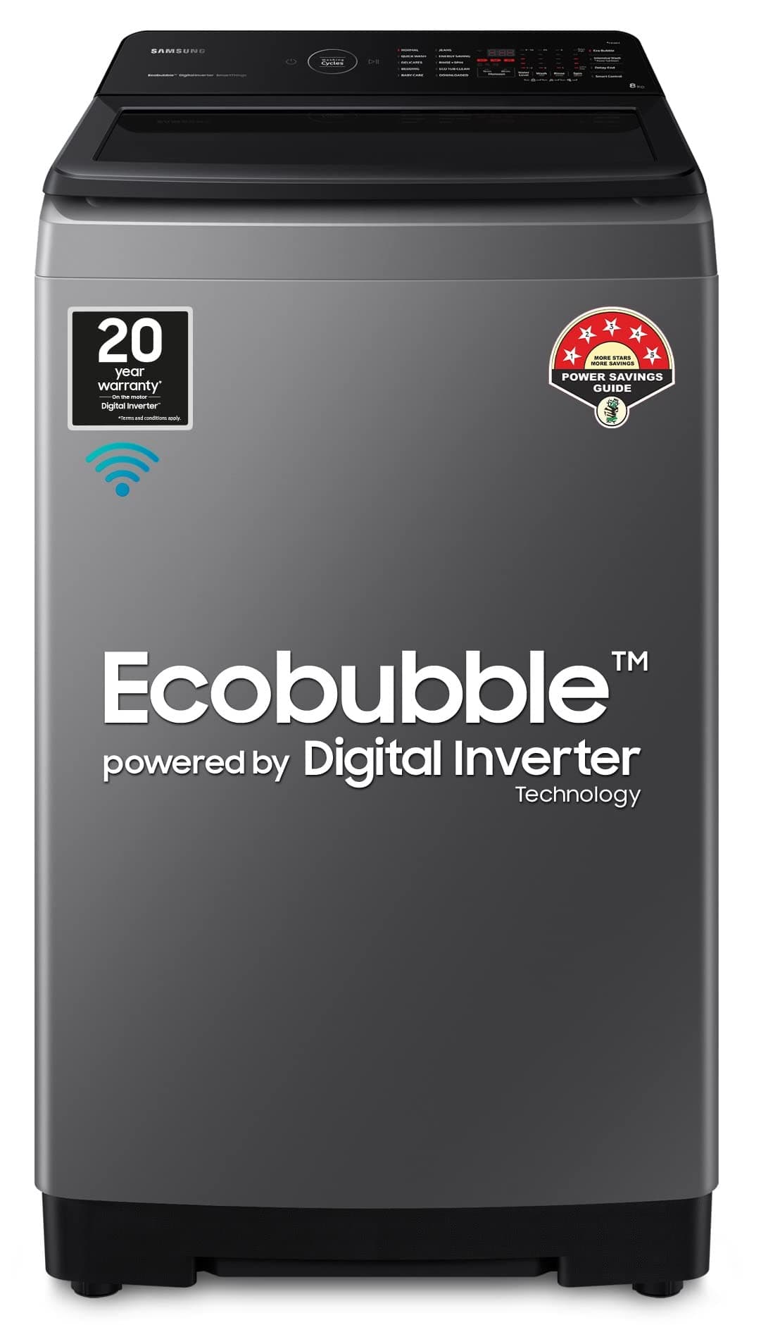 Samsung 8 Kg '5 star Ecobubble™ Wi-Fi Inverter Fully Automatic Top Load Washing Machine Appliance (WA80BG4542BDTL,Versailles Gray), Bubble Storm Technology