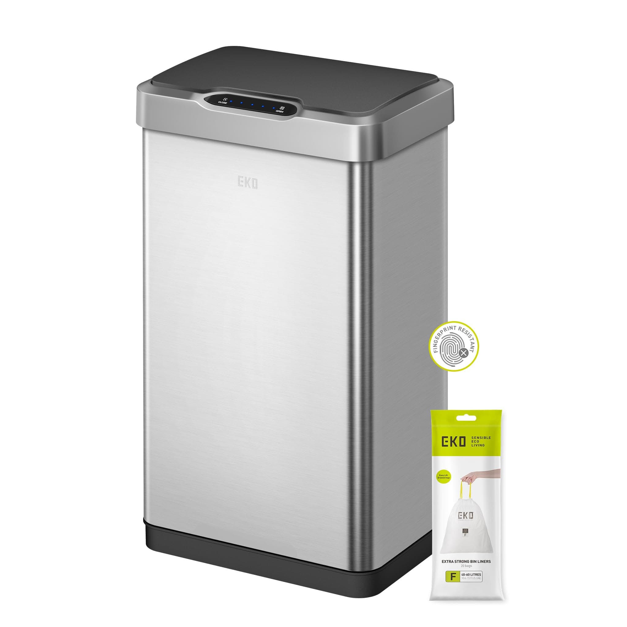 Mirage-T 50 Liter / 13.2 Gallon Touchless Rectangular Motion Sensor Trash Can, Brushed Stainless Steel Finish