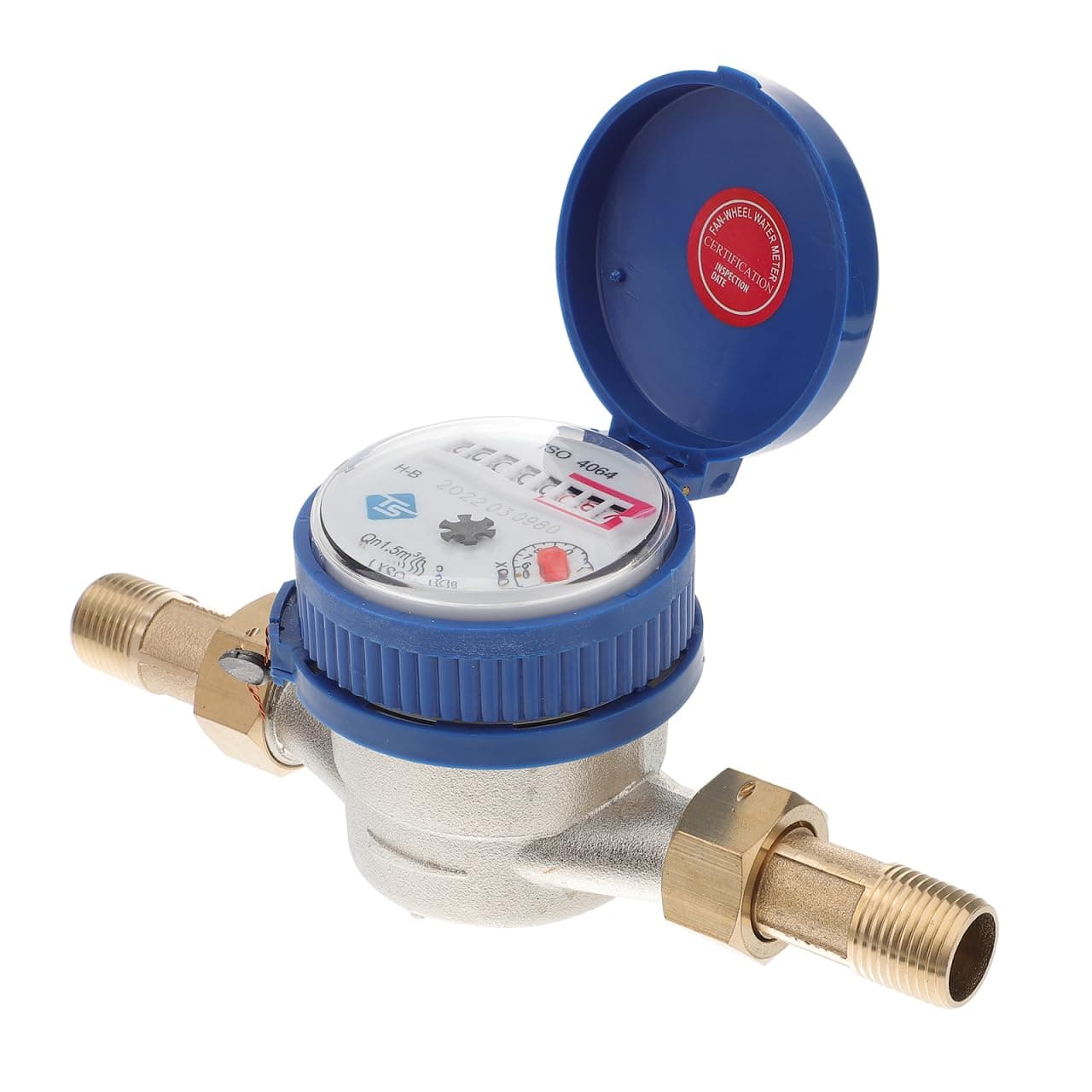Water Meter Water Flow Meter Cold Water Meter for Garden and Home Use, Measures in Cubic Meter, DN15, 1/2" NPT Couplings