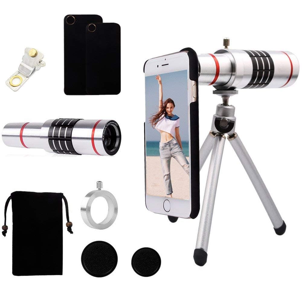 iPhone Telephoto lens, Lingwei 18X iPhone 7/7 plus/8/8 Plus Telescope Camera Telephoto Lens with Tripod/Phone Holder/Hard Case/Bag/Cleaning Cloth