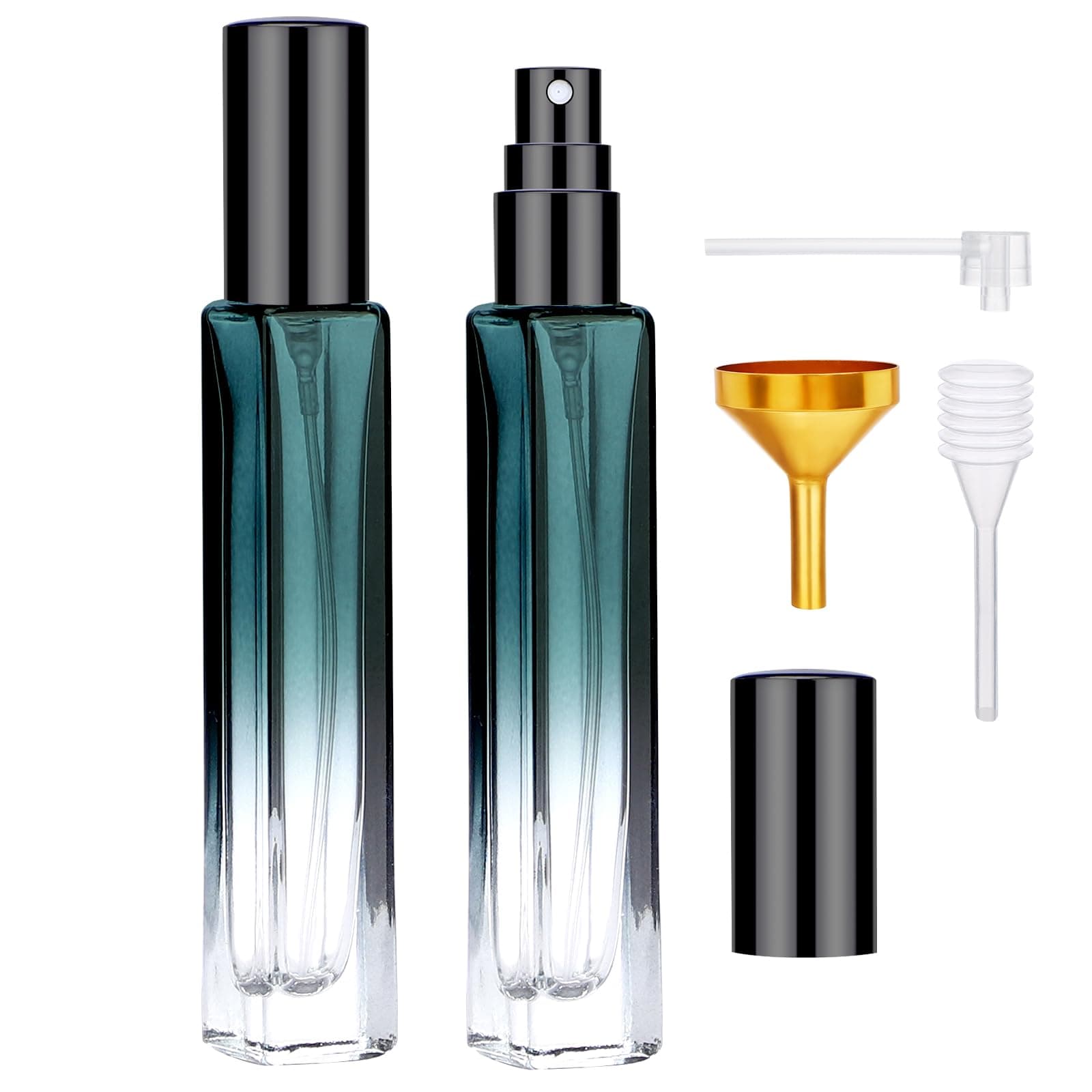 Segbeauty Atomizer Sprayer Set - 2pcs 10ML Refillable Mini Glass Perfume Spray Bottles with Funnel and Pipette, Portable Travel Cologne Sprayer Gradient Green
