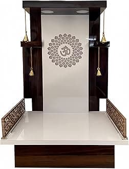Wooden Brown Temple With LED Light for Home and Office - Wall Hanging & Table Top Mandir (24X16X12 in)