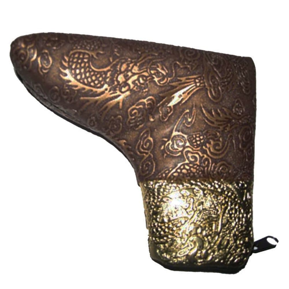 Scott Edward Golf Blade Putter Headcover Dragon and Phoenix Embossed Pattern, Classic Oriental Civilization, Golden Fabric