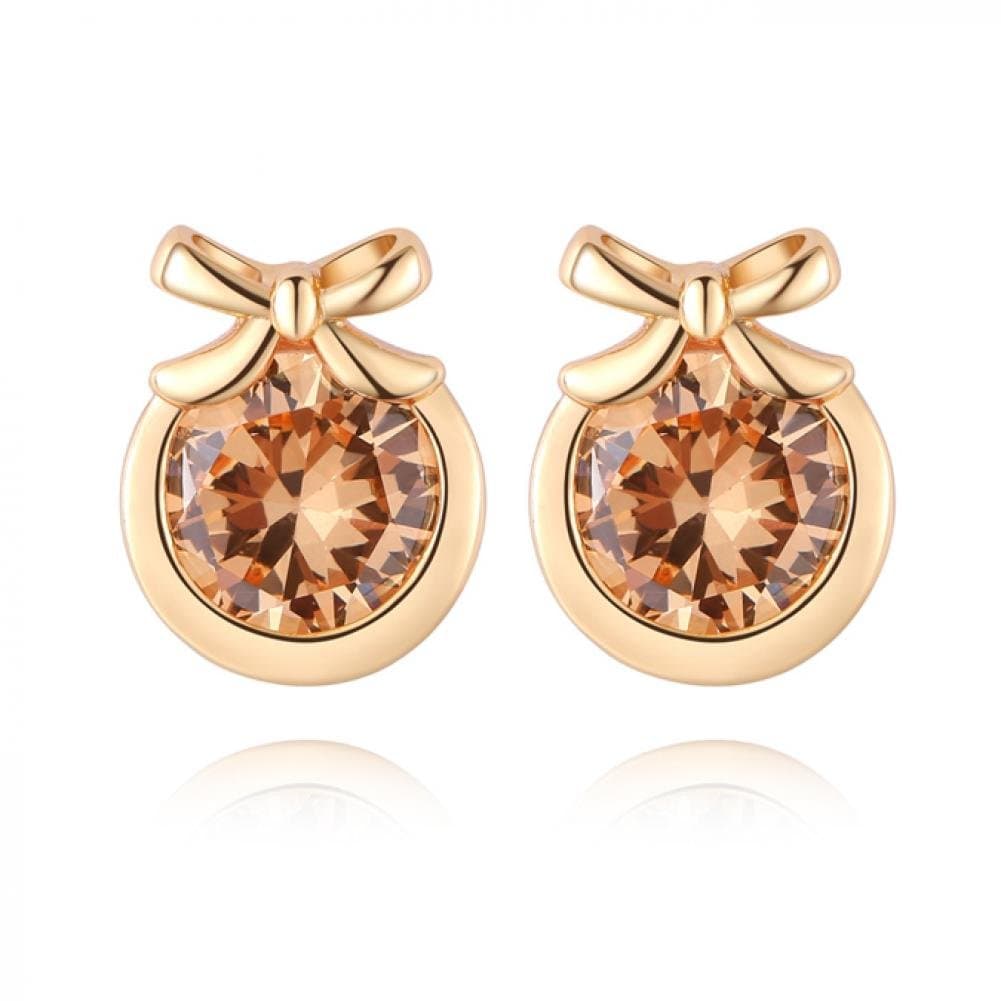 Stars Pavilion Unique Design Gold Plated Three Colors Big Zircon Bowknot Stud Earrings For Noble Women