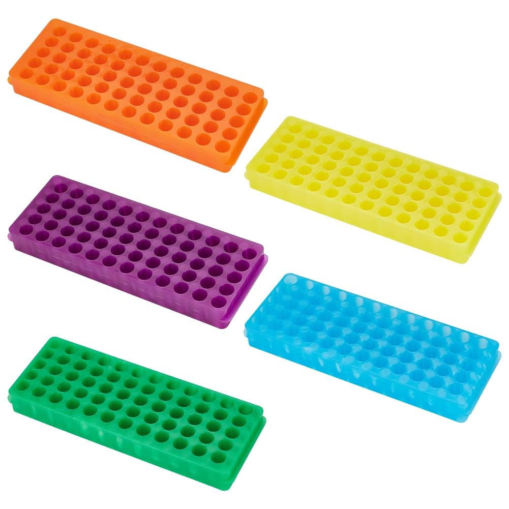 OLYCRAFT 6PCS Polypropylene Microcentrifuge Tube Rack, Double Panel 60-Well Centrifuge Test Tube Holder for Chemistry Laboratory - Assorted Colors