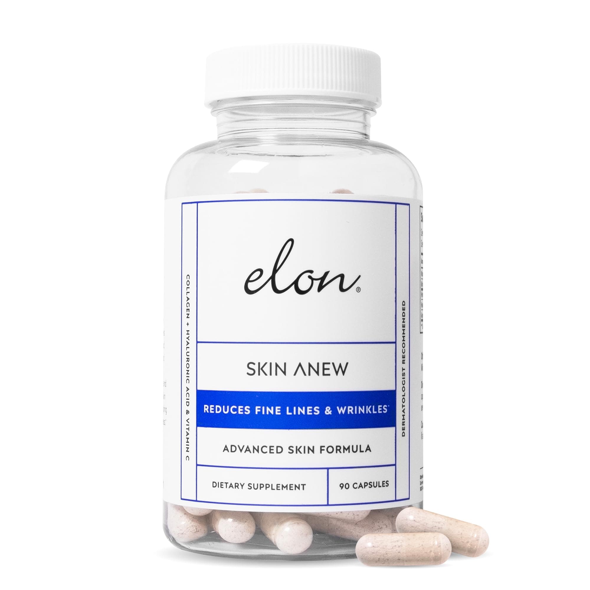 Skin Anew with Hydrolyzed Collagen & Hyaluronic Acid & Grape Seed Extract & Antioxidants | Hydrating & Anti Aging Supplement for Vibrant Skin Health (90 Capsules)