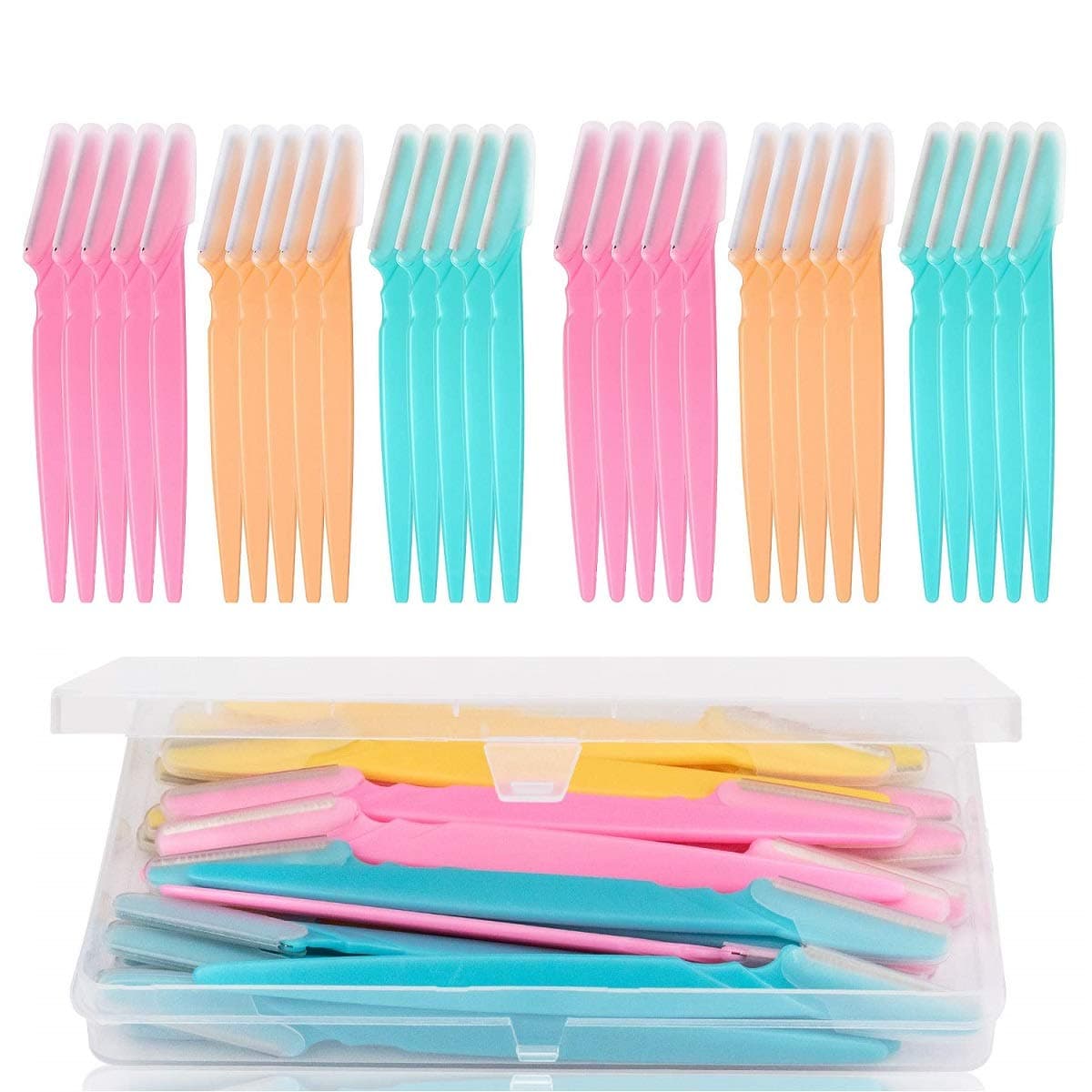 30 Pieces Eyebrow Razors Shaper Shavers Trimmers for Women and Men Face Hair Removers with Box Package, 3 Colors