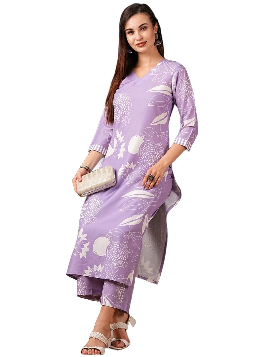 GoSriKi Ladies Cotton Blend Printed Straight Kurta with Trousers