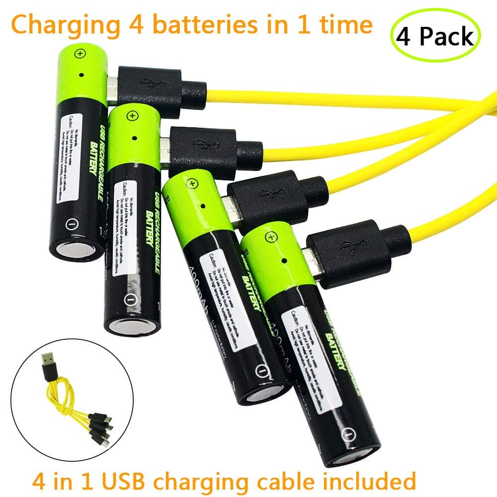 Upgraded Version Rechargeable AAA Batteries 600mAh 4 Pack with USB Charge Cable