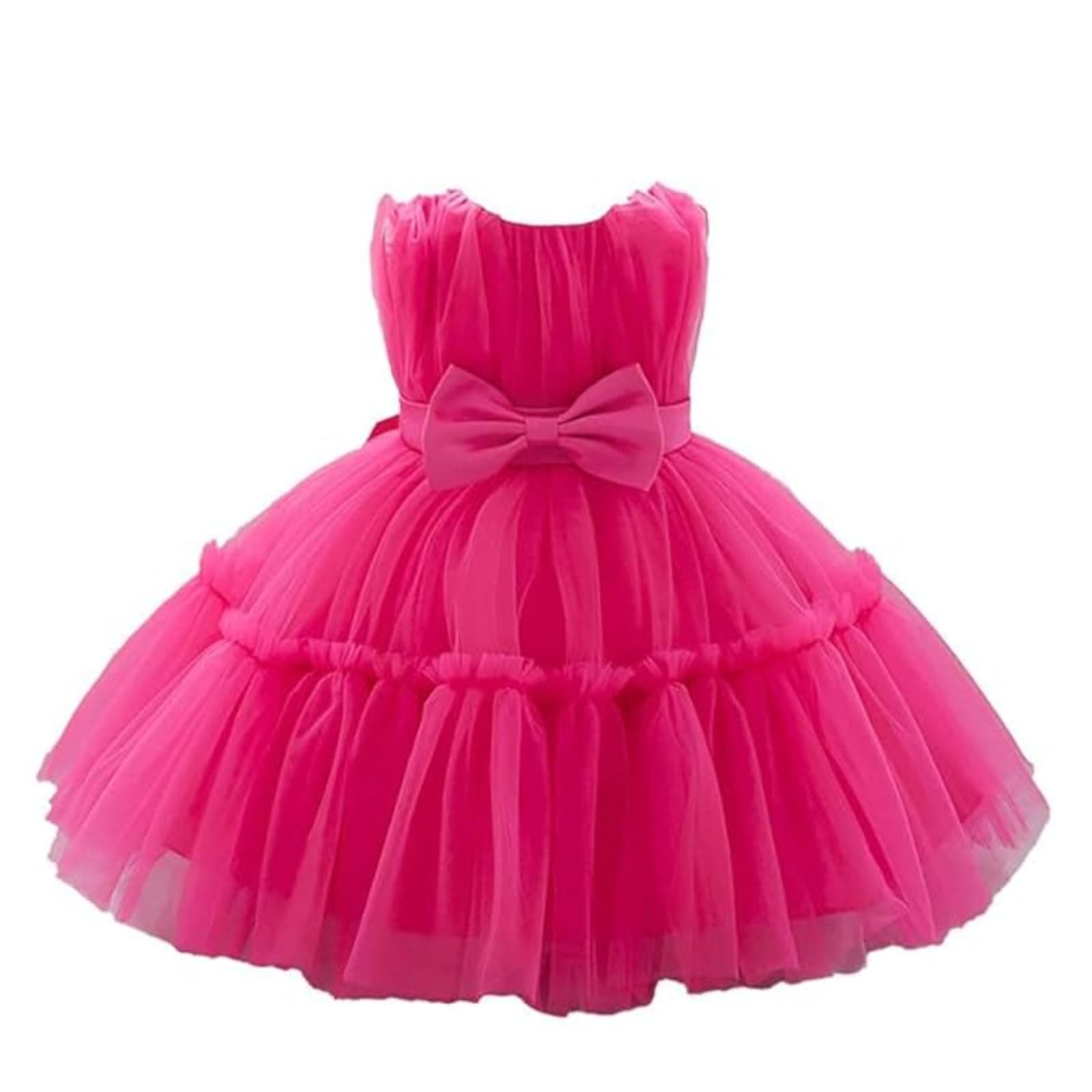 Buggu Net Flared Ruffle Pattern Sleeveless Baby Girl's Knee Length Frock